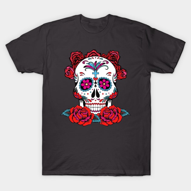 Dia De Los Muertos, Sugar Skull Design T-Shirt by PugSwagClothing